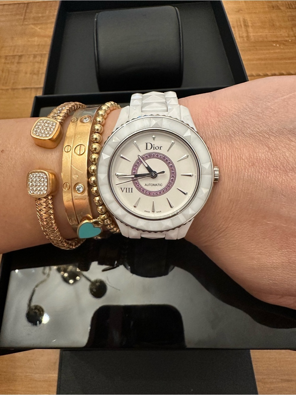 💯% Authentic Dior VIII White Ceramic Automatic 38mm Pink Sapphire Watch
